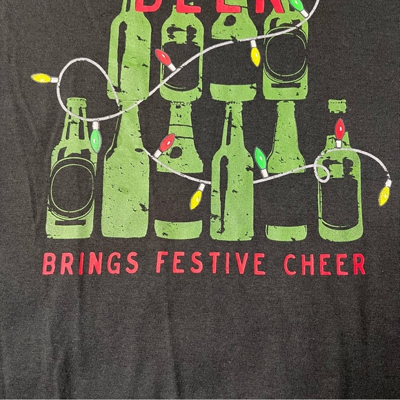 Christmas Beer Brings Festive Cheer Men’s Black T-Shirt, Size XL, New - Picture 9 of 10